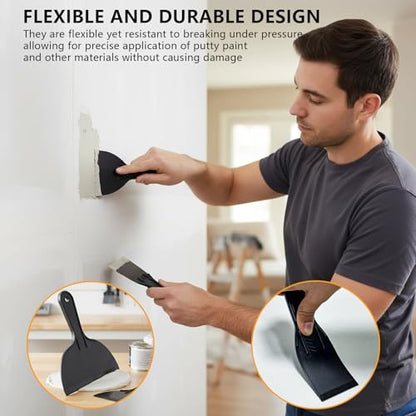 12 PCS Plastic Putty Knife Set with 6 Flexible Filler Knives 6 Scrapers for Spackling, Repairing Drywall, Removing Wallpaper, Applying Mud and Plaster