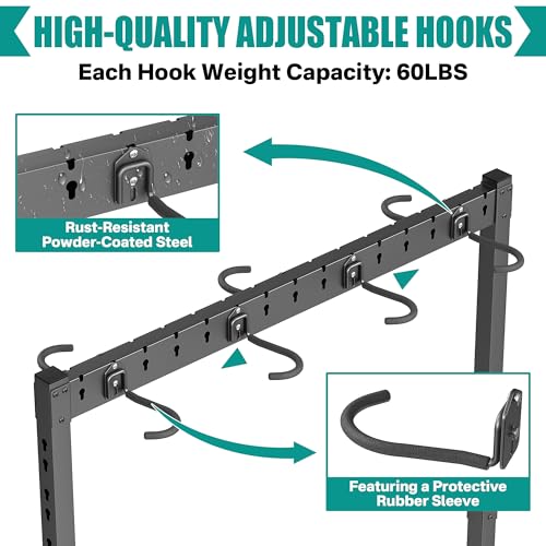 EVERHANGER Freestanding Bike Stand Rack with Adjustable Hooks, Vertical Bike Stand for Garage, Bicycle Storage Organizer, Holds Up to 7 Bikes & 7 Helmets - style: 7 Bike & 7 Helmet Hooks