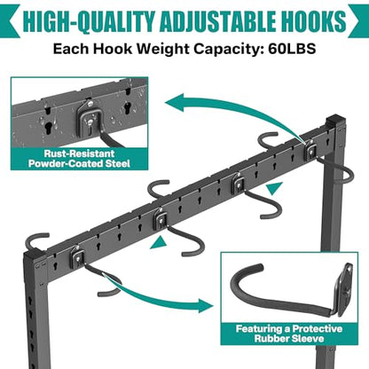 EVERHANGER Freestanding Bike Stand Rack with Adjustable Hooks, Vertical Bike Stand for Garage, Bicycle Storage Organizer, Holds Up to 7 Bikes & 7 Helmets - style: 7 Bike & 7 Helmet Hooks