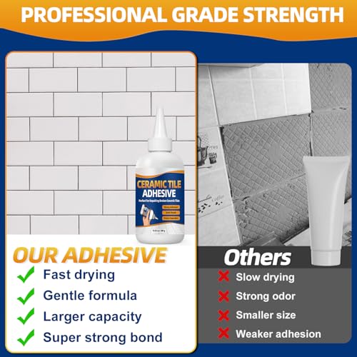 Heavy Duty Construction Adhesive, 10.5 oz Waterproof Tile Adhesive, Versatile Cement Glue for Tile, Concrete, Stone, Wood, Floor, Wall and Granite, Strong Bond, Indoor & Outdoor Use,Construction Glue
