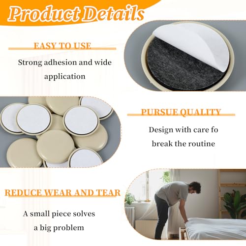 12 Pcs Self-Adhesive Stick Furniture Sliders 2 Inch Furniture Movers Self Adhesive Chair Gliders Furnitures Moving Glides Pads Self Adhesive Gliders for Carpet Hardwood Floors(Round)