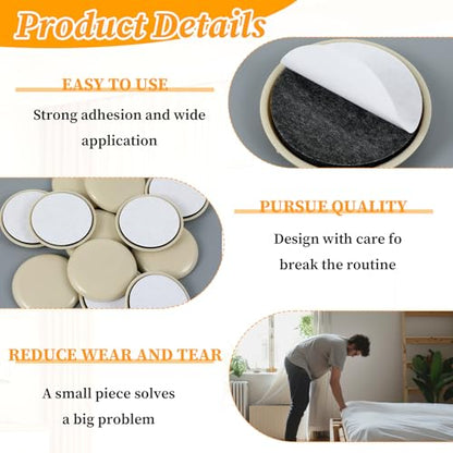 12 Pcs Self-Adhesive Stick Furniture Sliders 2 Inch Furniture Movers Self Adhesive Chair Gliders Furnitures Moving Glides Pads Self Adhesive Gliders for Carpet Hardwood Floors(Round)