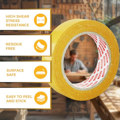 SWRT Double Sided Fabric Tape 1" x 33FT – Heavy Duty, Clear, No Residue, Strong Adhesion for Carpet, Crafts, Clothing, Outdoor & Indoor Use