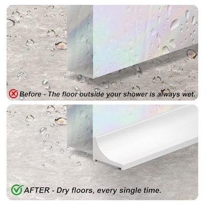 67Inch Shower Threshold Water Dam, Self-Adhesive Silicone Shower Barrier Water Stopper Shower Door Bottom Seal Strip Shower Splash Guard for Bathroom Kitchen Bathtub - color: White, style: 67 inch