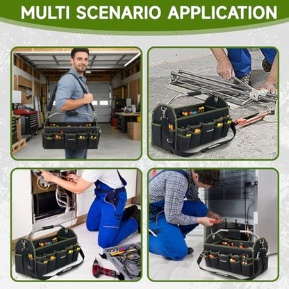 16 In Electrician Tool Bag, Foldable Bags For Men Heavy Duty, Open Top Tool Tote, 30 Pockets Can Hold Many fittings, Organizer Stainless Steel Handle and Removable Shoulder Strap - size: 16IN
