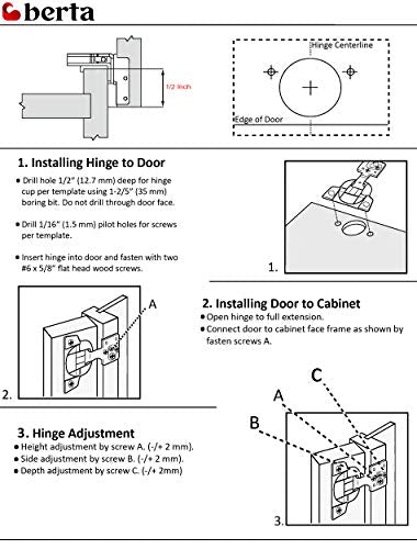 Berta 2-Pack, 1/2 inch Overlay Soft Closing Face Frame Cabinet Hinges, 105 Degree 6-Ways 3-Cam Adjustment Concealed Kitchen Cabinet Door Hinges with Screws (1/2 inch, 2 Pieces) - size: 1/2 In. Overlay | 2 Pieces