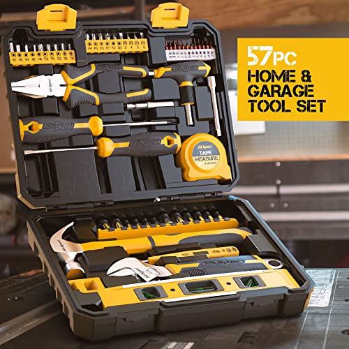 Hi-Spec 57pc Home Garage DIY Tool Kit Set. Complete Beginner Handyman and Home Mechanics Tool Box Set for Auto, Car, Bike and Household Repairs - size: 57 PCS