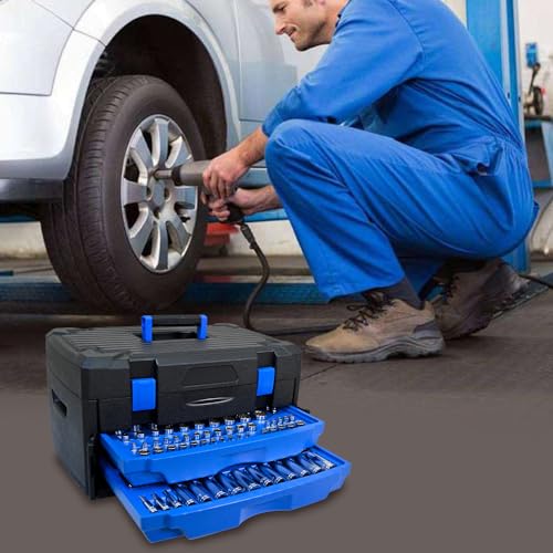 Mechanics Tool Set, 266-Piece General Tool Box with Drawer, Professional Hand Tool Kit for Home Repair & Automotive Maintenance, Durable Storage Case, Blue