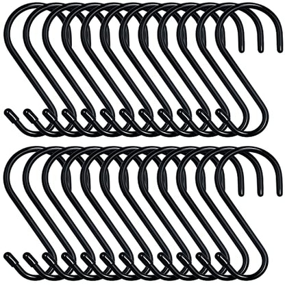 24 Pack 4 Inch Heavy Duty Large S Hooks - Vinyl & Rubber Coated Non Slip Metal S Hooks for Hanging Plants, Closet, Garden, Jeans, Jewelry, Pot, Pan, Cups, Towels - color: Black, size: 4 Inch-24 Pack