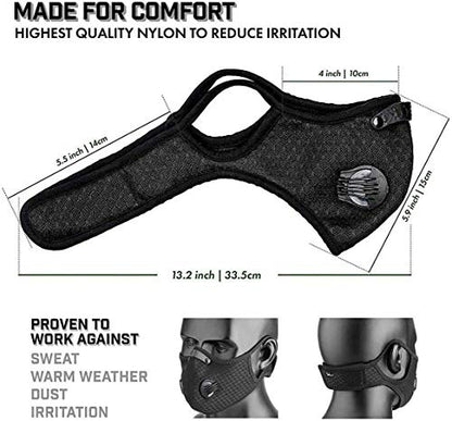 NBDIB 4 Pack Adjustable Reusable Face Protection with 8 Carbon Filters and 8 Valves for Cycling Sport Black