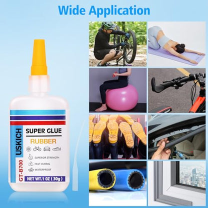 Super Glue for Rubber with Anti Clog Cap. 6 x 1 fl oz,CA Glue - Waterproof Clear Glue Cyanoacrylate Glues for RC Tires, Seals, Gaskets, Soles, Hose, Mat & Neoprene, Automotive Parts Repair, Quick Dry - style: Rubber-Glue