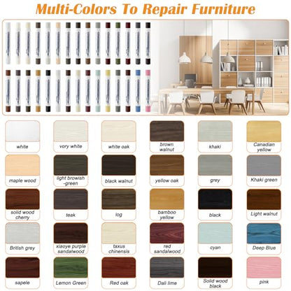 30+2P Wood Filler Sticks, Windspeed 30 Colos Wood Filler Putty Wax Crayons Furniture Repair Kit Putty Stick for Baseboard Cabinets Furniture Floors(with 2 Scrapers)