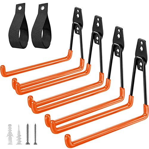 HUPBIPY Heavy Duty Garage Hooks 4 Pack, 7.7 inch U Shaped Long Hanger, with 2 Extension Cord Holder Organizer, Wall Mounted Storage System, for Power and Garden Tool Hanging， Ladders, Bikes, Hose - color: Orange Large U Hook, size: 7.7inch U Hook