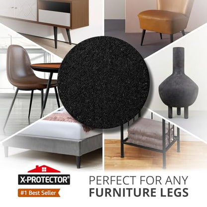 X-Protector Felt Furniture Pads - 24 Pcs 2" - Round Felt Pads for Furniture Feet - Protect Hardwood Floors! (Black) - size: 2" 24 Black, Round