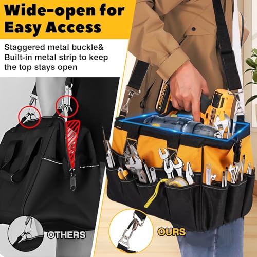 Heavy Duty Tool Bag for men, 16 Inch Tool Box Organizer, Large Portable Canvas Tool storage with 19 Pockets for Truck & Car, Birthday Valentines Day Gifts for Men Dad Electrician Mechanic