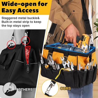 Heavy Duty Tool Bag for men, 16 Inch Tool Box Organizer, Large Portable Canvas Tool storage with 19 Pockets for Truck & Car, Birthday Valentines Day Gifts for Men Dad Electrician Mechanic