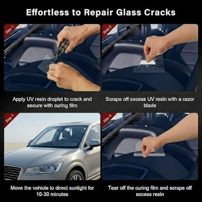 Fvquhvo Windshield Repair Kit, Nano Glass Repair Liquid for Car Window Cracks, Windshield Chip Repair Kit, Bullseye and Star-Shaped Cracks, DIY Auto Glass Restoration Tool with UV Curing Resin