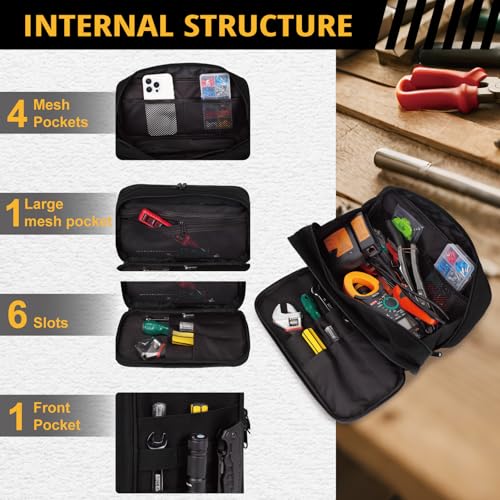 Tactical Tool Bag for Men,Wide Mouth Tool Pouch with Water-Resistant, Multi-purpose Range Bags with Zipper Handle,Heavy Duty Small Tool box organizer for Repairman, Carpenters, Handyman - color: Black