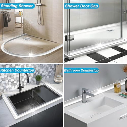 39Inch Shower Threshold Water Dam, Self-Adhesive Silicone Shower Barrier Water Stopper Shower Door Bottom Seal Strip Shower Splash Guard for Bathroom Kitchen Bathtub - color: White, style: 39 inch