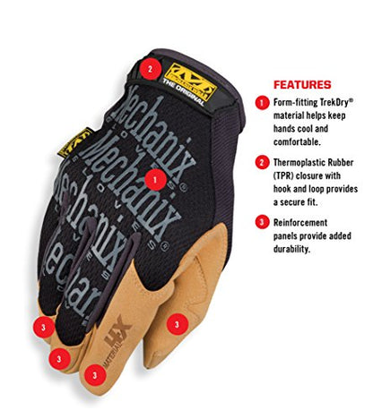 Mechanix Wear Material4x Original Gloves - Abrasion Resistant Gloves for Protecting Hands - Durable Synthetic Leather - Breathable - Comfort Fit - Machine Washable - Brown/Black - Small - size: Small