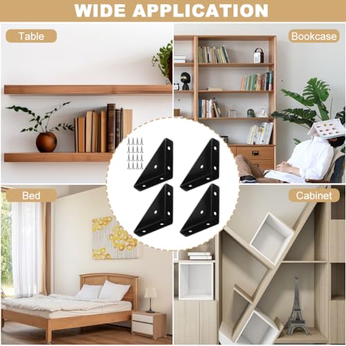 4Pcs Corner Brace Brackets,Cabinet Corner Bracket with Screws,Right Angle Shelf Bracket,Corner Protector for Furniture,Brace Bracket for Table,Bed,Cabinet,Shoe Rack,Bookshelf ﻿
