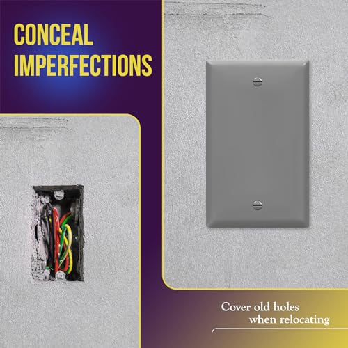 ENERLITES 8801-GR Blank Cover Wall Plate, Size 1-Gang 4.50" x 2.76", Polycarbonate Thermoplastic, 8801-GY, Gray, Screw - color: Gray, size: With Screws
