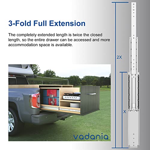 VADANIA 20" Heavy Duty Drawer Slide Without Lock, #A76, 2" Width Up to 250lb Load Capacity, 3-Fold Full Extension, Ball Bearing, Side Mount, 1-Pair - color: #A76 - Without Lock, size: 20 Inch