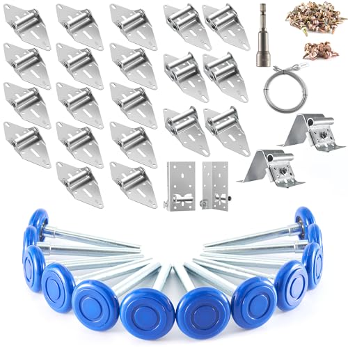 XiKe 2" Nylon Garage Door Roller 4" Stem and Hinges Kit with Top & Bottom Bracket Steel Wire Rope Screw Sleeve Hardware Set for 16 x 8 or 18 x 8 FT Door - color: Blue, size: 16*8FT DR (rollers+hardware)