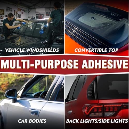 Polyurethane Windshield Sealant, Black Windshield Adhesive - High Viscosity, Fast Curing for Car Windshield/Back Glass Installation & Repair with Gloves, Applicator Tip (310ml*2)