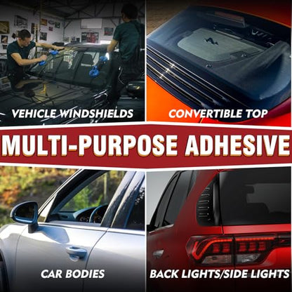 Polyurethane Windshield Sealant, Black Windshield Adhesive - High Viscosity, Fast Curing for Car Windshield/Back Glass Installation & Repair with Gloves, Applicator Tip (310ml*2)