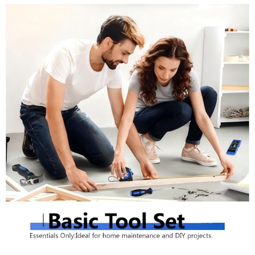 21-Piece Basic Household Hand Tool Kit,Home Repair Tool Set Bag for Dorm/Office/DIY/Desk/Apartment(Blue) - color: Blue