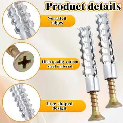 80pcs Tree Shaped Wall Anchor with Screws, M6 Loose Hinge Hole Expansion Screws Anchors, Heavy Duty Steel Repairing Kits for Hollow Concrete Wall Drywall- Silver & Gold