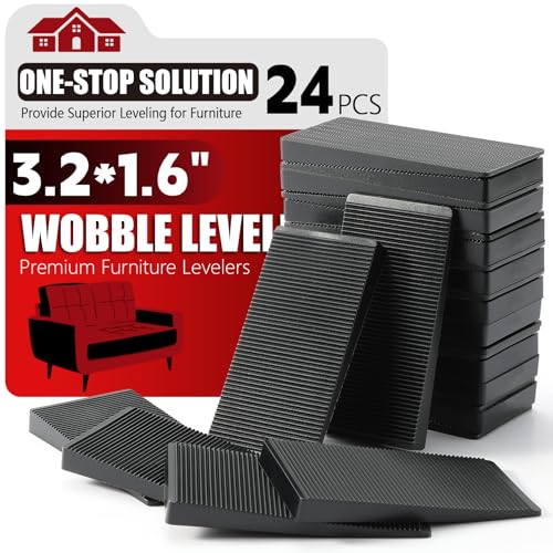 Furniture Leveler 24pcs Kit Size Variety | Multi-Purpose Rubber Shim for Leveling Feet Stable | Anti-Wobble Pad for Uneven Table, Dresser Leg, Toliet and More Furniture | Prevent from Wobbling - color: Black-24pcs, size: 3.15*1.6*0.32inch