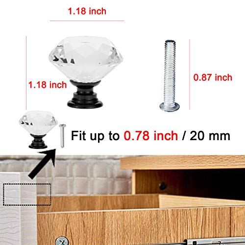 YourGift 12 Pack Drawer Knobs Diamond Shaped Crystal Glass 30mm Cabinet Knobs Pull Handles (Black) - color: Black, size: 30 mm, 12 Pack