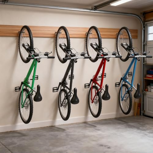 4 Pack Bike Hooks for Garage, Heavy Duty Bike Storage Hooks with M10 x 1.5 Machine Thread and Rubber Coating, Perfect Bicycle Hanging Wall Mount Hanger for Wall and Ceiling Bicycle Storage