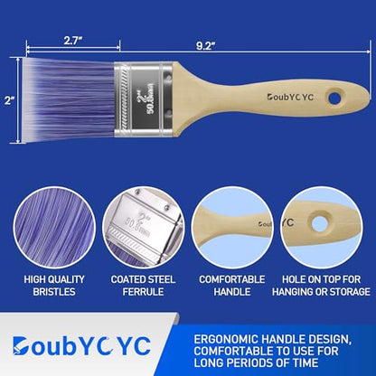 Paint Brushes - 4 Pack, 2" Flat Brushes, Paint Brush Set, Wood Paint Brushes for Walls, Stain & All Oil Paints - Home Improvement - Interior & Exterior Use - color: 4 Pack