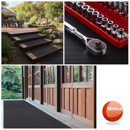 RESILIA Black V-Groove Utility Runner - Waterproof Vinyl Floor/Surface Protector, Heavy Duty Mats, Indoor Hardwood, Hard Floors, Garage, Hallway, Entryway, Kitchen, & Outdoor, 36” x 6’, Made in USA - size: 36" x 72"