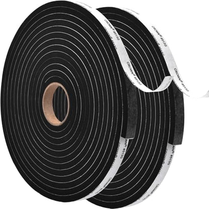 Weather Stripping Door Seal - Adhesive Foam Tape Soundproof Weatherstripping for Windows,1/2 Inch Wide X 1/4 Inch Thick,2 Rolls Total 33FT Black,High Density (1/2In x 1/4In x 33Ft) - size: 1/2In x 1/4In x 33Ft