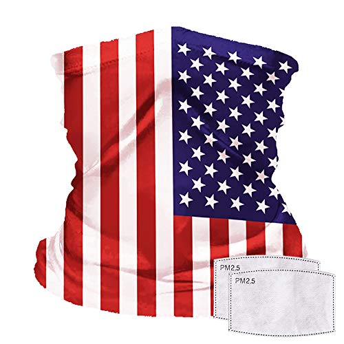 Reusable Neck Gaiter with Filter Insert, Fashionable Cooling Face Covering Bandanas for Men/Women - color: American Flag