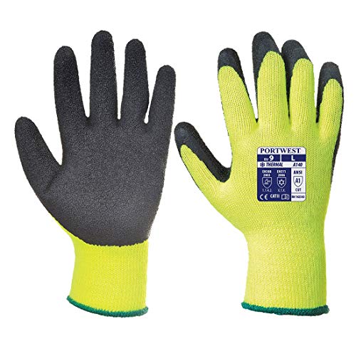 Portwest A140 Thermal Outdoor Cold Protection Glove with Crinkle Latex Grip ANSI - color: Yellowblack, size: Large