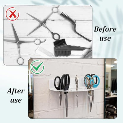 AHANDMAKER 2 Pcs Acrylic Scissors Holder Wall Mounted Grooming Shear Holder Grooming Tool Organizer Rack for Grooming Salon Hairdresser Barber Shop Decoration, Semi Circular 4x7.87x1.6in White