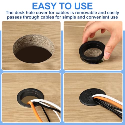 2 Pcs Desk Grommet 3.5" (90 mm) Detachable Flexible Desk Hole Cover for Cables Black ABS Plastic Grommet Hole Cover Cable Management for Office Home Table Through Countertop Wires Cables