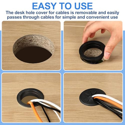 2 Pcs Desk Grommet 3.5" (90 mm) Detachable Flexible Desk Hole Cover for Cables Black ABS Plastic Grommet Hole Cover Cable Management for Office Home Table Through Countertop Wires Cables