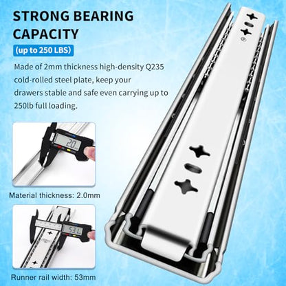 YENUO Heavy Duty Drawer Slides Full Extension 12 14 1618 20 22 24 26 28 30 32 34 36 38 40 Inch Side Mount Ball Bearing RailsTrack Guide Glides Runners 250 Lbs 1 Pair (No Lock) -W:53mm, 18 Inch - size: 18 Inch, style: Load:250 lb (No lock) -W:53mm