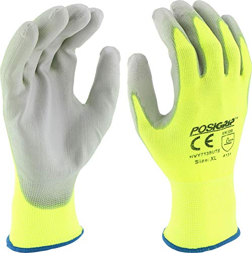 IRONCAT West Chester PosiGrip HVY713SUTS PU Palm Coated Polyester Gloves - [Pack of 12] XX-Large, HI-VIS Yellow Dexterous Gloves with Touch Screen Fingertips, Knit Wrist