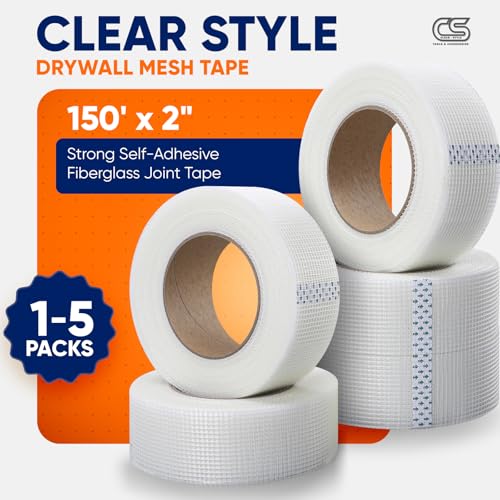 Fiberglass Mesh Drywall Joint Tape 2" x 150 Ft Self-Adhesive Crack-Resistant 5-Pack by ClearStyle