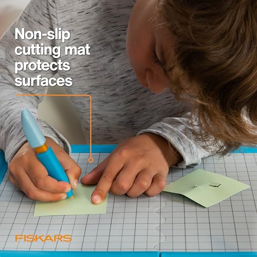 Fiskars Kids Cutting Pen with Foldable Non-Slip Mat – Safe Precision Tool for Crafting and School Projects - style: Cutting Pen & Mat