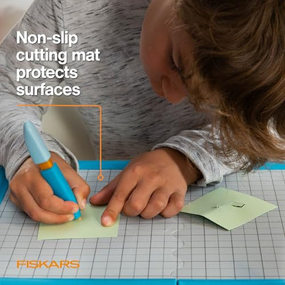 Fiskars Kids Cutting Pen with Foldable Non-Slip Mat – Safe Precision Tool for Crafting and School Projects - style: Cutting Pen & Mat