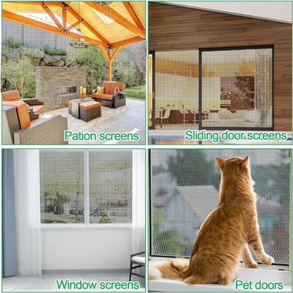QWR Pet Proof Window Screen and Screen Door Replacement, 48"x 360" Upgraded Durable Thickened Vinyl Coated Wire-Like Mesh for Sliding Screen Door,Patio,Windows(Rolled Package Without Tool Kit) - size: 48"x 360"-Rolled /without Tool Kit