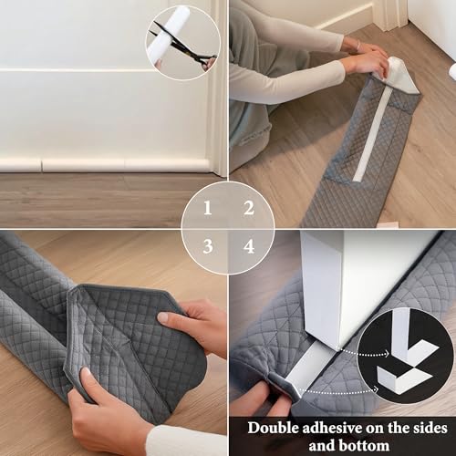 Ciieyuo Premium Velvet Door Draft Stopper, 30'' to 36'' Adjustable Gap Filler, Double-Sided Windproof Seal, Easy Install to Block Noise, Cold Air, Light, Dust, and Drafts - color: Black, size: 30'' to 36''